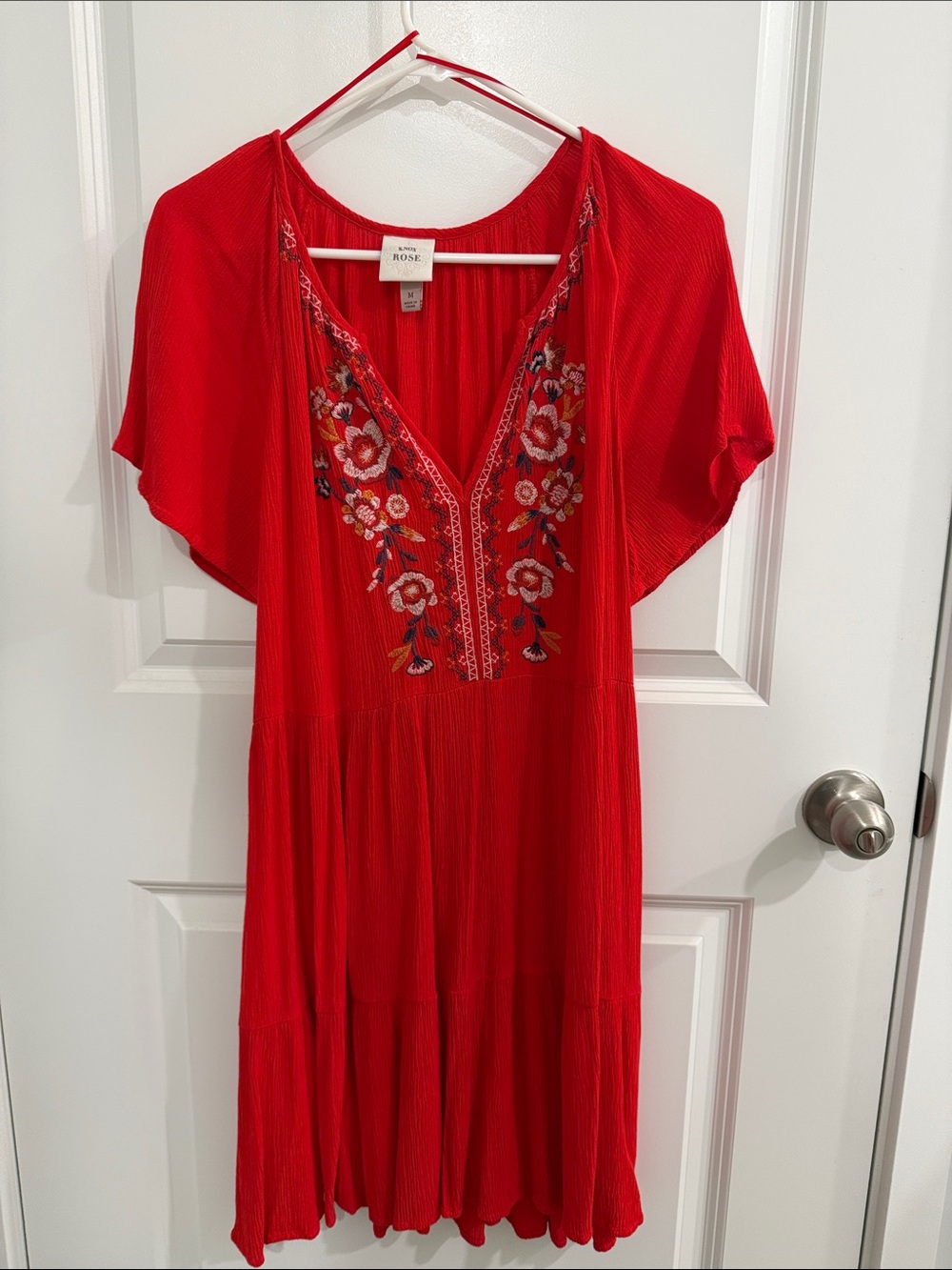 Knox Rose Red Floral Embroidered V-Neck Mini Dress